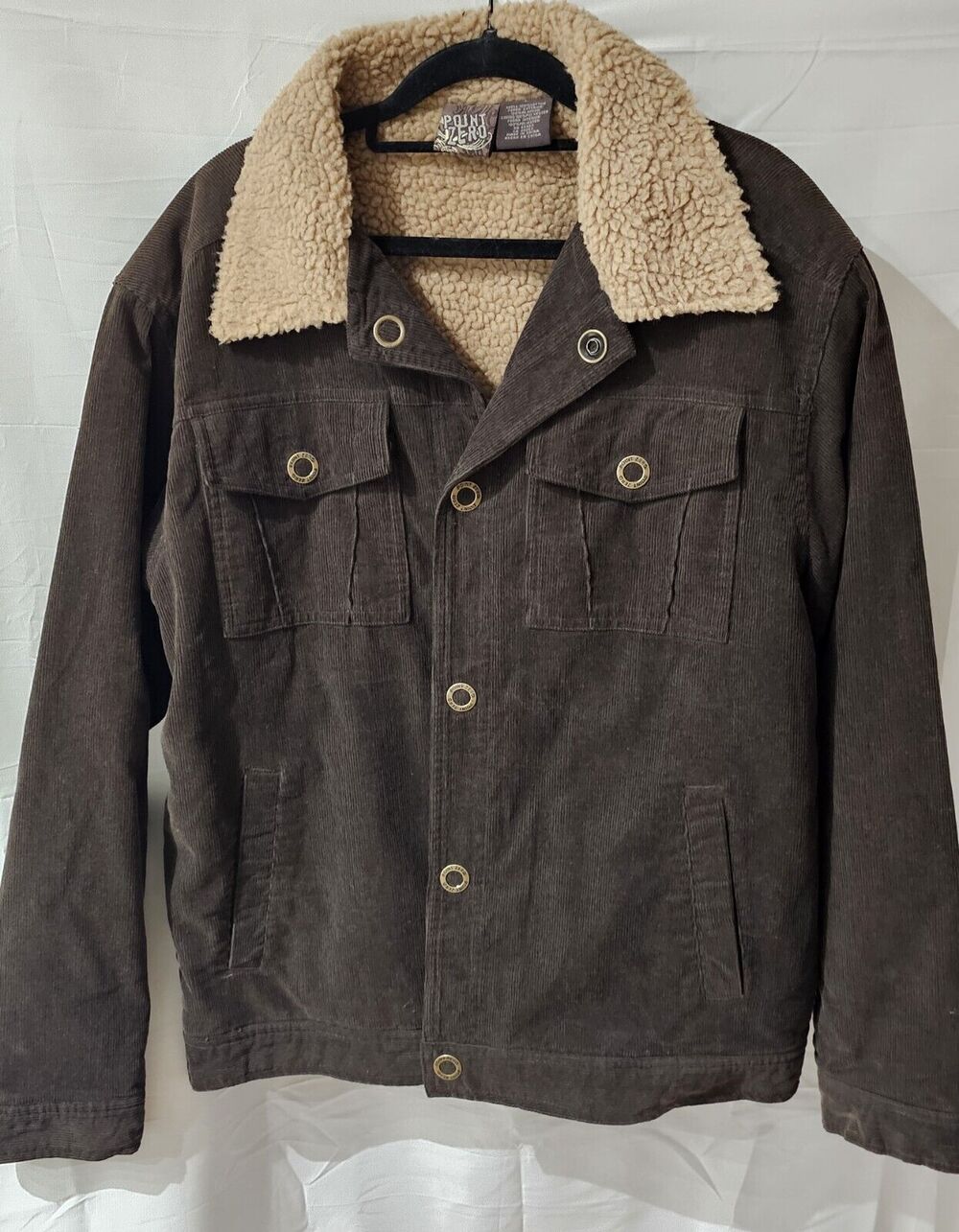 Point Zero Men’s Large Corduroy Sherpa Lined Heavy Jacket Brown Tan LARGE